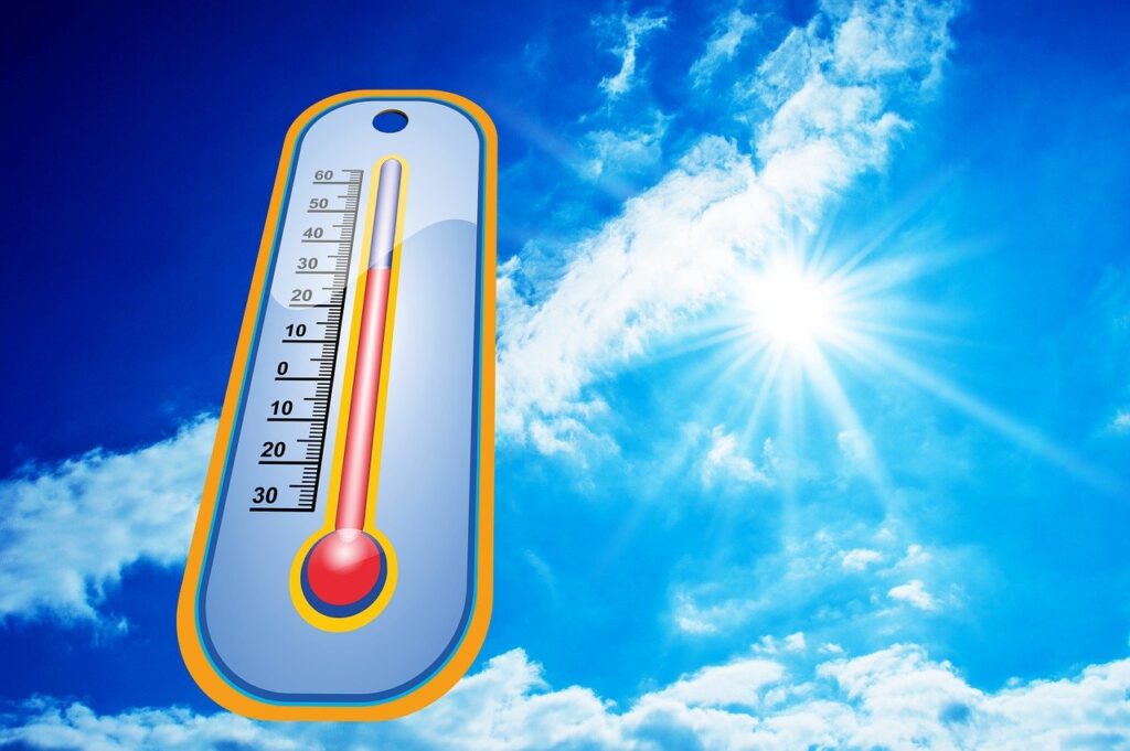 thermometer illustration on a blue sky